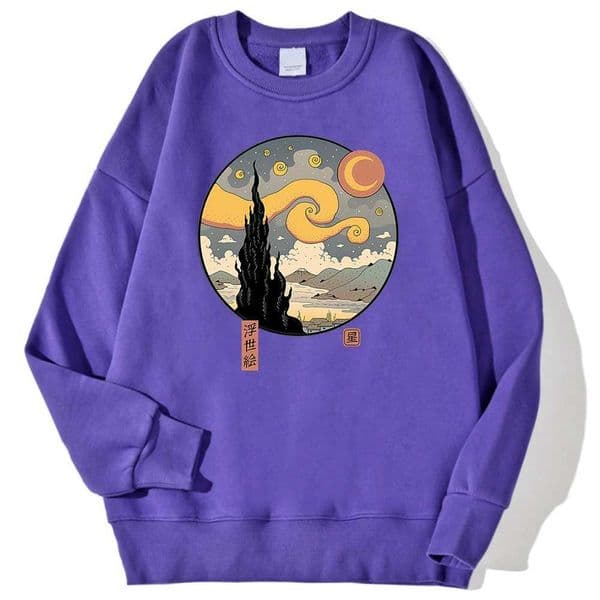 Japanese style starry night print mens pull-up simple soft hooded sweatshirt street warm autumn sportswear Hipster Fit wool sportswear W241126
