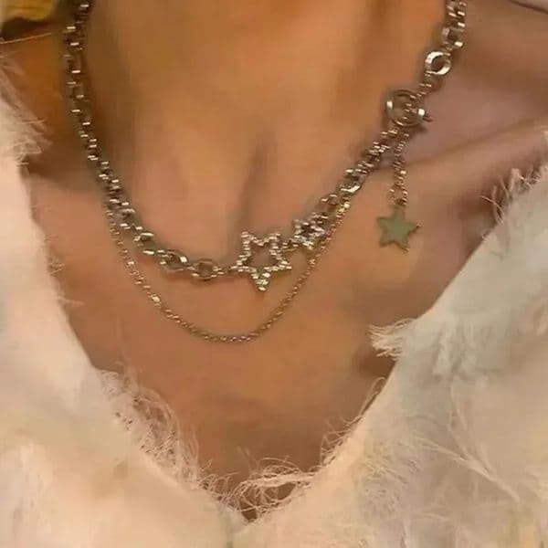 Y2K Star Zircon Pendant Necklace for Women Sweet Cool Girl Punk Heart Clavicle Chain Fashion Jewelry Party Gift 241125