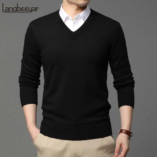 2023 high-quality brand new wool knitted flower V-neck sweater black mens autumn and winter casual jumping mens clothing X241126