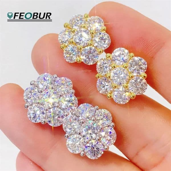 FEOBUR 7ct 14 stone all silica female earrings 925 sterling silver flower shaped diamond earrings wedding jewelry 241127