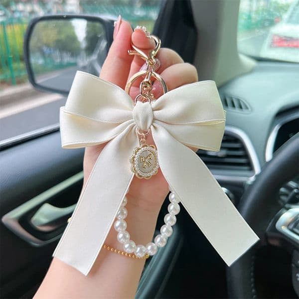 Fashion Large Bowknot Ribbon Pearl Key Chain Womens Multicolor DIY Pendant Hanging Ornament Sweet Bag Accessories 241125z