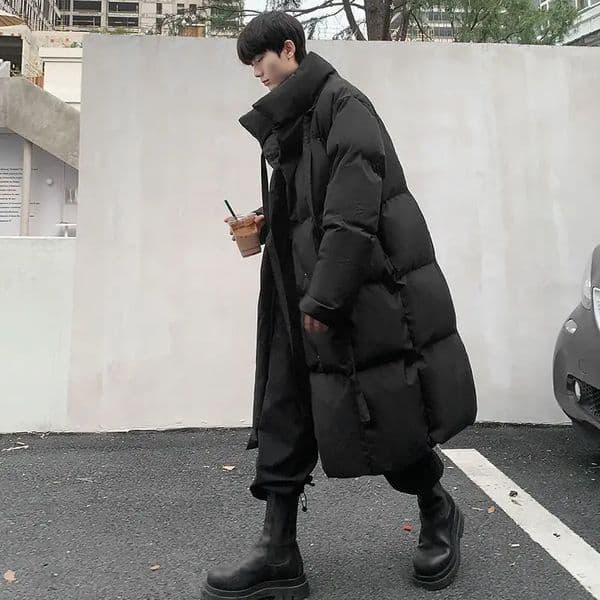 Mens Midlength Winter Coat Down Cotton Coats Stand Collar Long Sleeves Black Singlebreasted Extra Overtheknee Parkas 241112