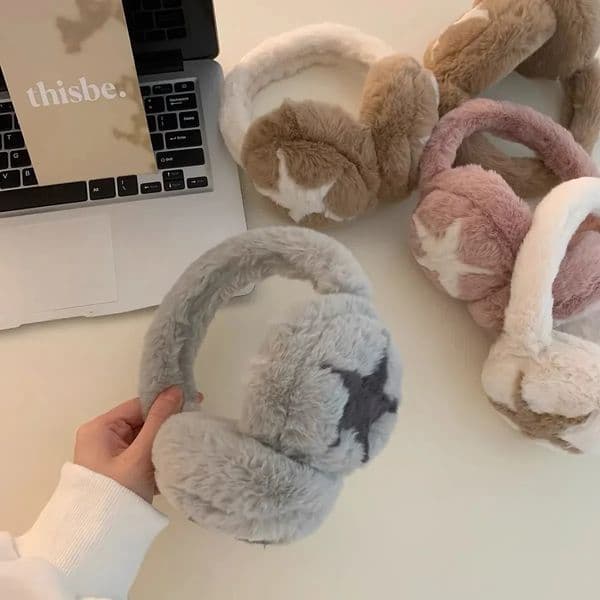 Star shaped fluffy earmuffs for womens outdoor cold protection earmuffs warm winter earphones earplugs cold protection winter accessories 241127