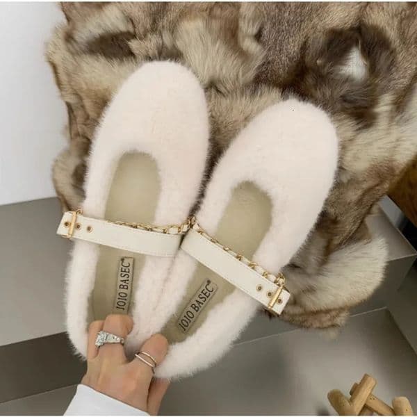 Spring Autumn Women Warm Fur Shoes Fashion Shallow Slip Ladies Flats Shoes Round Toe Womens Mary Jane Shoes 241127