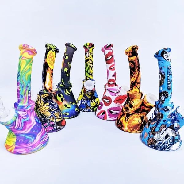 Camouflage Silicone Beaker Water Pipe | Unbreakable 6.5" Oil Rig with Glass Bowl by boat