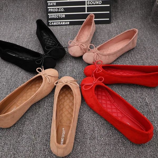 Women Flats Slip on Flat Shoes Round Toe Shallow Butterfly-knot Ballerina Slip on Loafers Faux Suede Lady Ballet Plus Size 35-41 241126