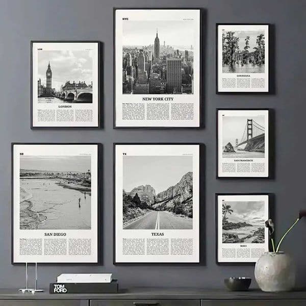 Modern New York London Texas San Diego city wall art landscapes posters and prints black and white images living rooms home decor W241128