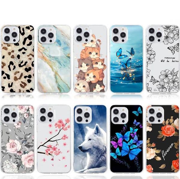 S25 Edge Butterfly Flower Soft TPU Cases For Iphone 16 15 Plus 14 Pro Max Samsung A56 S24 FE S23 Ultra A36 A16 A06 A14 A55 A35 A05S A25 Blossom Cat Wolf Marble