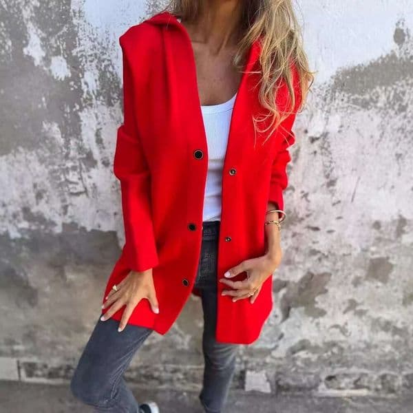 Autumn And Winter Solid Color Casual Single Breasted Hooded Jacket, Trendy Clothing, Fashionable Temperament B1