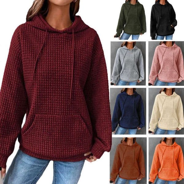 European American Loose Pullover Hooded Long Sleeved Sweatshirt, Women's Drawstring Off Shoulder Style Cardigan, Trendy Clothing, Fashionable And Casual B1