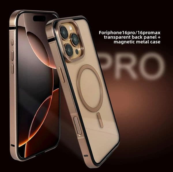 2026 New Titanium Metal Anti-Fall Protective Magnetic Transparent Case Iphone16pro 16Promax Aluminum Alloy Frame For cologne perfume Apple M