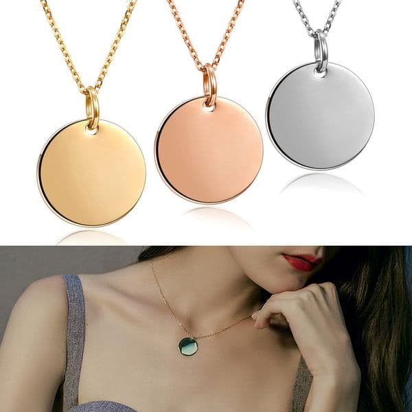 Round Necklace Stainless Steel DIY Blank Necklace Fashion Jewelry Pendant Accessories Birthday Day Gift