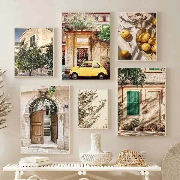 Itan Town Garden Landscape Wall Art Lemon Harvest Poster Car and Plant Canvas Home Living Room Decoration W241128