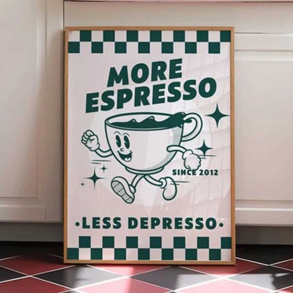 More Espresso Less Depresso Funky Cafe offers wall art printing canvas painting poster pictures for kitchen room and home decoration W241128
