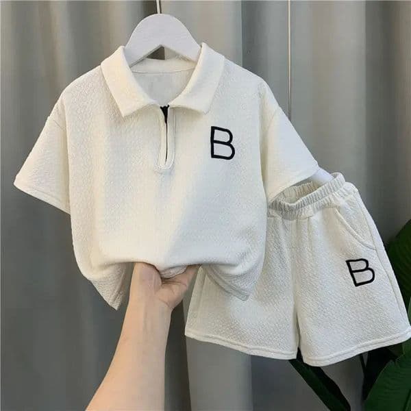 Baby Boy Clothes Set Children Girls Zip Lapel Tshirts and Shorts 2 Pieces Summer Short Sleeve Top Bottom Outfits Tracksuits 240426
