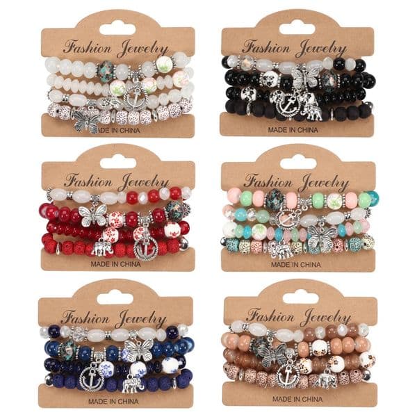 Bohemian Bracelets Set for Women Stackable Butterfly Elephant Anchor Pendant Beads Bracelet 241125