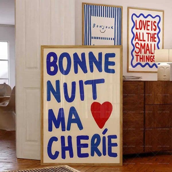 Modern Good Night French Bone Nuit Ma Cherie Love Couple Quotes Wall Art Prints Canvas Painting Posters W241128