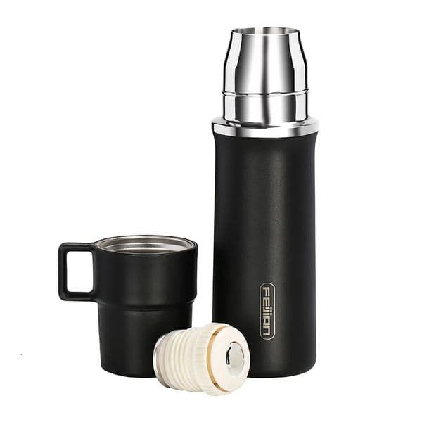 FEIJIAN 600ml Vacuum Insulation Travel Cup Stainless Steel Double Layer Thermos Handle Lid Flask 241128