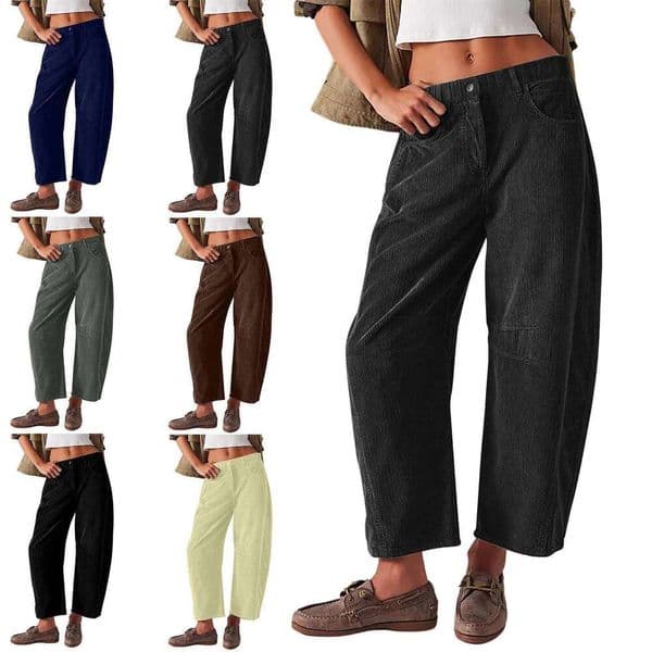 Autumn New Women's High Waisted Casual Pants, European And American Solid Color Corduroy Loose Straight Tube Long Trendy Clothing, Fashionable Temperament B3