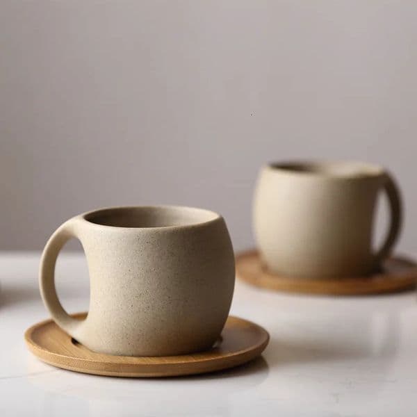 Health pottery coffee cup with tray simple water mugs cups mug 241128