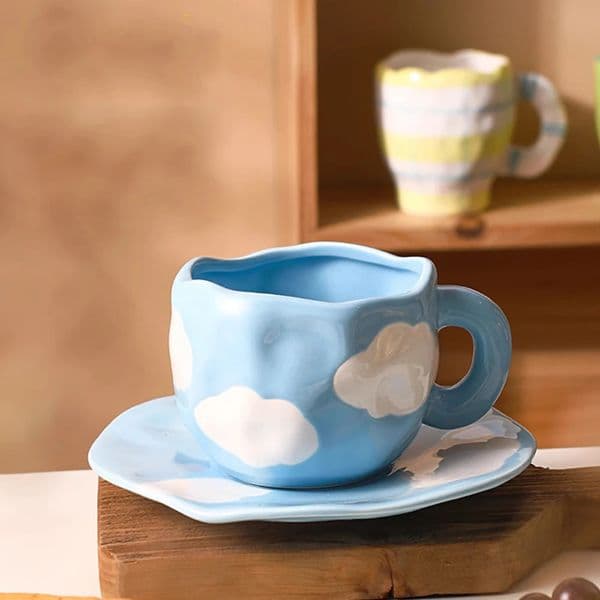 Handpainted Flower Ceramic Coffee Cup Home Office Mug With Saucer Breakfast Milk Juice Tea Handle Gift Drinkware Set 241128