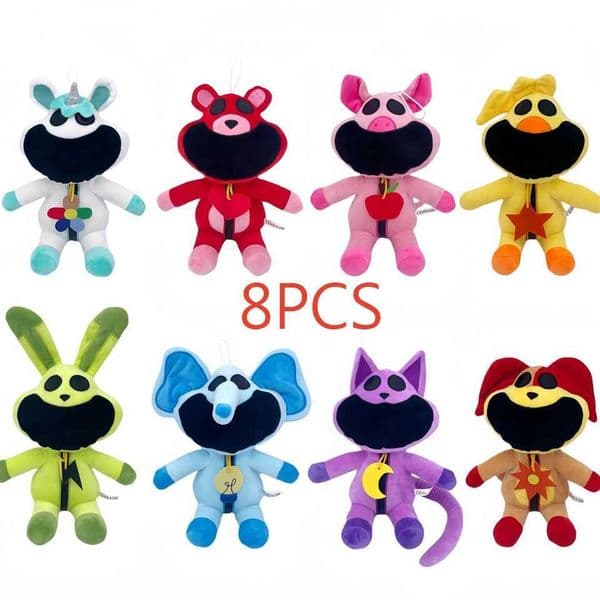 2026 New 8Pcs Smiling Critters Plush Toys Cartoon Stuffed Cat Nap Bear Dolls Soft Toy Boys Kids Birthday Gifts Toy