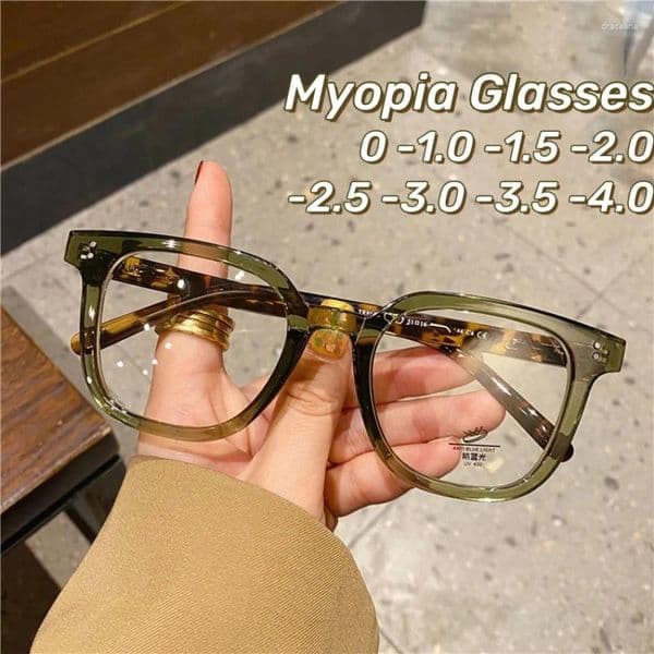 Sunglasses 2024 Retro Black Large Frame Myopia Glasses For Women Korean Trendy Olive Green Anti Blue Light Near Sight