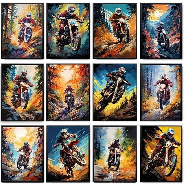 Dirt Bike Ride Sports Poster Printing Cool Motorcycle Colorful Canvas Painting Wall Art Boy Room Home Decoration Rider Gift W241128