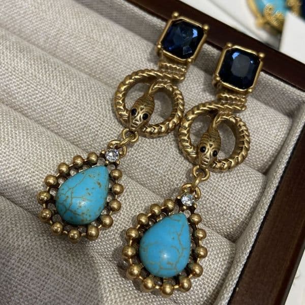 20 Designs Options Vintage Women Earrings Yellow Gold Plated Turquoise Snake Earrings for Girls Women for Party Wedding