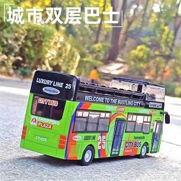 Urban double deck convertible bus toy acousto-optic return force childrens car alloy open-air sightseeing car X241129