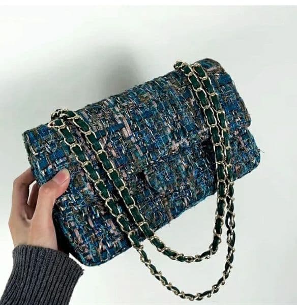 Luxury designer bag Trendy Korean Style tweed fabric Shoulder crossbody bag Women tweed fabric purses clutch Underarm bags Designer double flap bag Pink colors