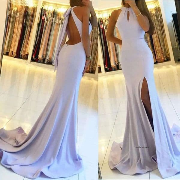 Lavender Cheap Simple Mermaid Prom Jewel Neck Backless Floor Length Dresses Evening Gowns Formal Dress Vestidos De Fiesta 0430