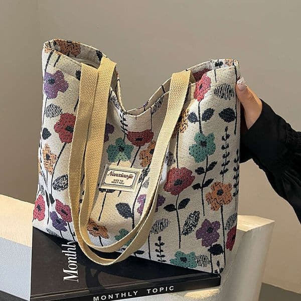 Large Capacity Chinese Style Canvas New Commuter Tote Bag For Women, Ins College Student Class Shoulder Bag, Fashionable Quality, Classic
