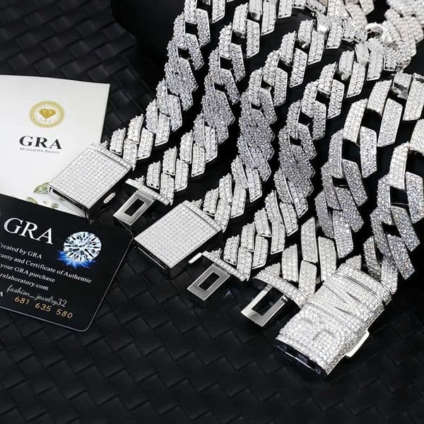 cuban link chains moissanite cuban necklaces mens Multi Size 3 rows 20mm cuban chain hip hop fashion Plating gold and silver moissanite necklace jewelry mens