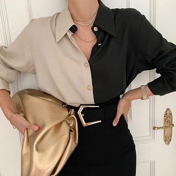 Women Blouse Office Lady Button Up Shirts Turn Down Collar Womens Ladies Fashion Patchwork Blouses Femme 240130