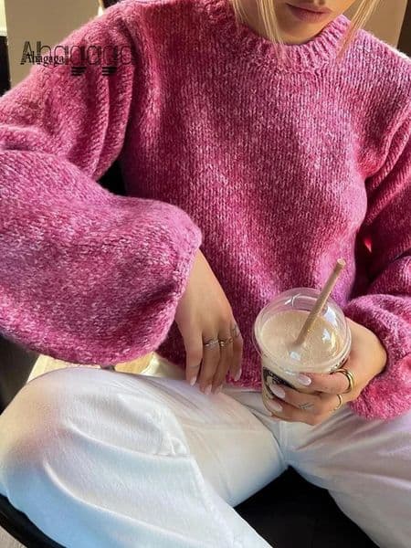 Ahagaga Fashion Sexy Women Sweaters Knitted Backless Casual Long Sleeve Oneck Solid Pullovers Bandage Loose Sheath Tops Female 240130