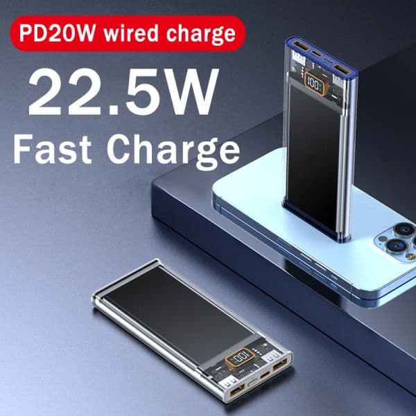 20000mAh Power Bank PD20W Super Fast Charging External Battery For Iphone13 Portable Own Line Powerbank With LED Digital Display