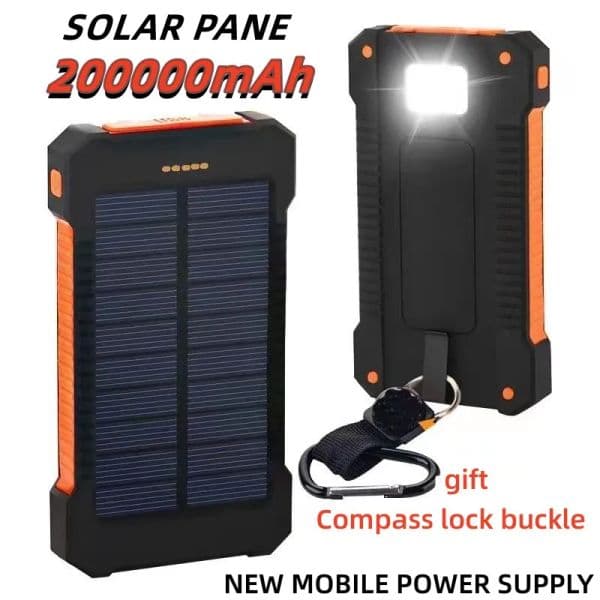 Outdoors Portable Solar Power Bank Original 200AhWaterproof USBcompass External Charger for IPhone SmartphonePower BankLEDLight