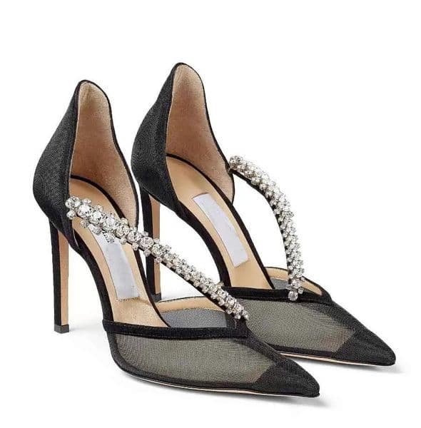 Luxury Evening Bridal Weeding High Heels Sandals Shoes -- Elegant Bee Crystal-embellished Straps Suede Pumps Point Toes Stiletto Heeled Sandalias EU35-43 With Box