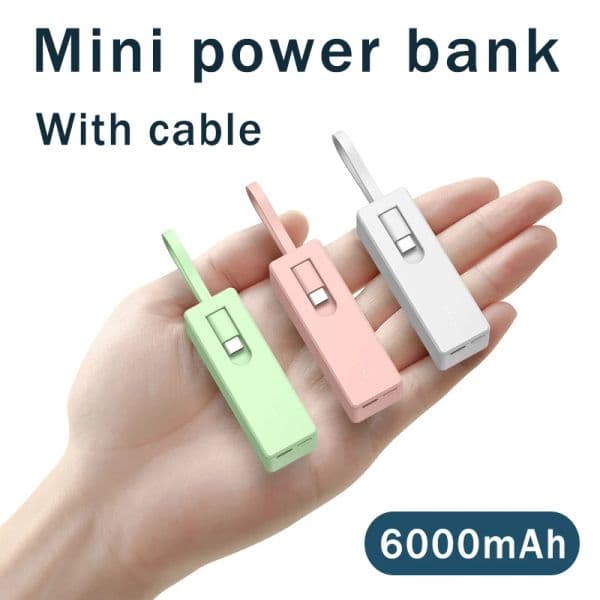 6000mAh Mini Power Bank 45W Super Fast Charging External Battery For Iphone14 13 Portable Powerbank Comes With Cable For Huawei