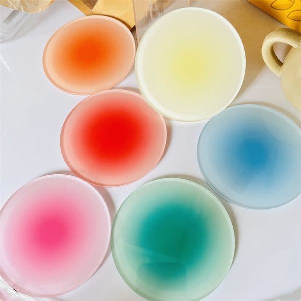 Colour Gradient Acrylic Coaster Anti-slip Round Cup Pad Dining Coffee Table Placemat Cafe Desktop Decor Mug Mats HW0191