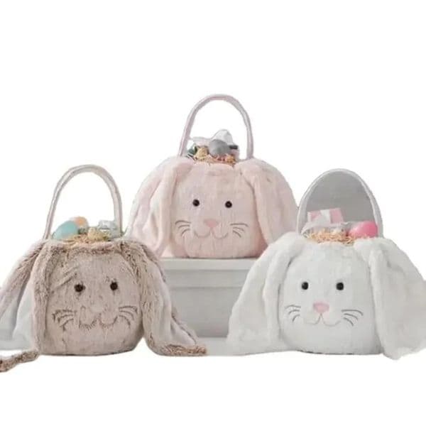 Handbags Plush Bunny Baskets Gift Bag Faux Fur Rabbit Easter Bucket Tote Long Ear Children Festival Decoration Round New