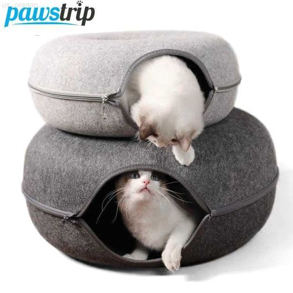 Cat Beds Furniture Donut Cat Bed for 2 Cats Pet Cat Tunnel Toys Kitten House Basket Interactive Play Toys for Cats Natural Felt Rabbit Cave Nest