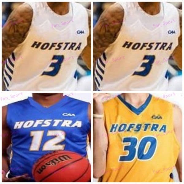 Custom Hofstra Pride Basketball Any Name Number Blue White Yellow 3 Justin Wright-Foreman 1 Matija Radovic 4 Buie Men Youth Kid NCAA Jersey