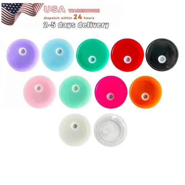 Replaced Colored Plastic Lids for 16oz Glass Tumbler Blank Clear Frosted Glass Mason Jar Libby Can Cooler Cola Beer Food Cans 5 Colors FY5564 1005