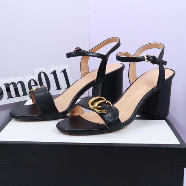 TOP Summer Classic High Heel Sandals Designer Sexy High Heel Shoes 7cm 10cm Womens Metal Belt Buckle Thick Heel Womens Shoes