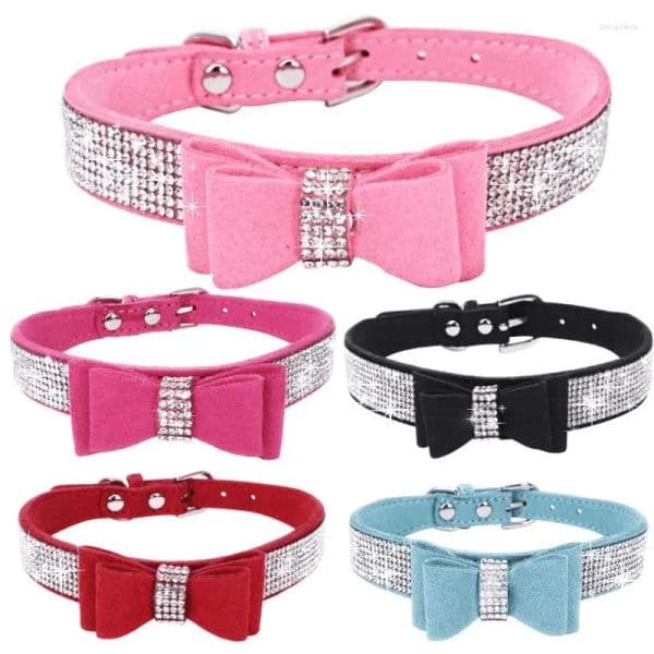 Dog Collars Pet Rhies Bow Knot Collar Cat Bg Soft Cute Tie PU Leather Supplies