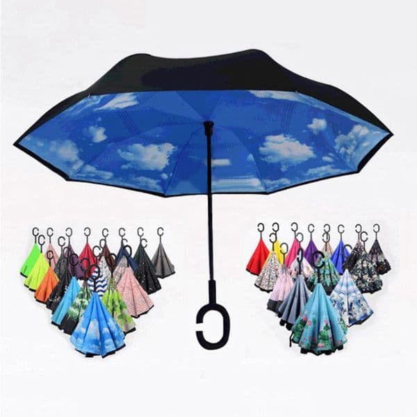 Oversize Inverted Reverse Upside Down Umbrella Windproof Waterproof Stick Golf Umbrellas Double Layer C Shaped Hook Handle Car Travel HW0286
