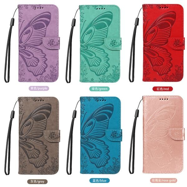 Butterfly PU Leather Wallet Cases For Iphone 17 Air 16 Pro Max 15 Plus 14 13 12 11 X XR XS 8 7 6 16E Imprint Credit ID Card Slot Fashion Cash Pocket Flip Cover