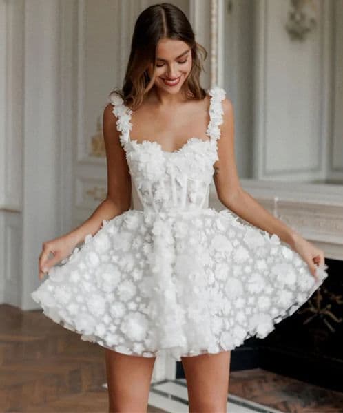 3D Floral Appliques Mini Short A-Line Dresses Spaghetti Straps Corset Flowers Boho Bridal Gowns 2024 Sweetheart Neck Open Back Summer Beach Wedding Dress Youmai
